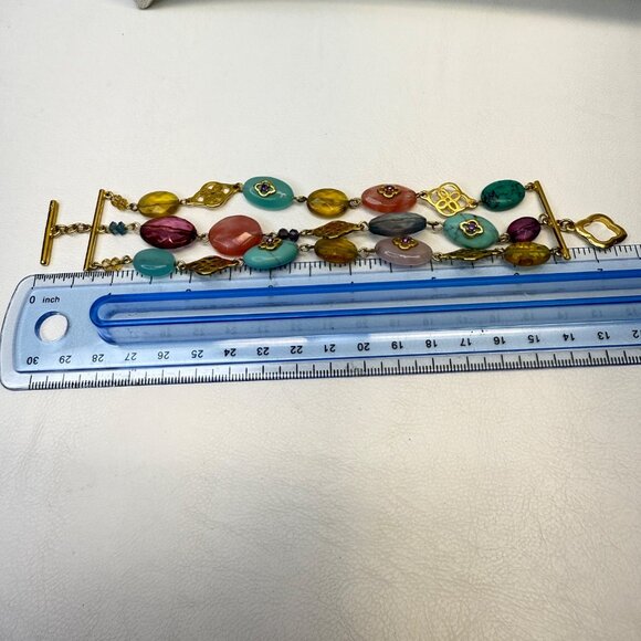 Lauren Ralph Lauren Bracelet Multi Strand Turquoise Blue‎ Beads Gold Tone - Picture 4 of 8